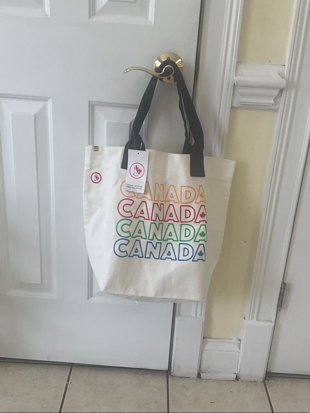Canada Multi-Color Logo Canvas Tote Bag with Black Handles